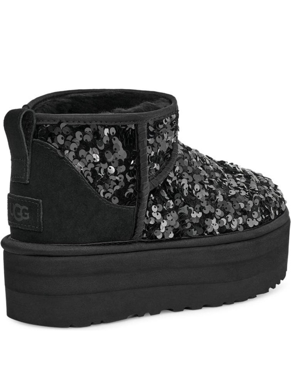 UGG Ultra Mini Chunky Sequin sparkle black Boots Women size 9 - Picture 2 of 16
